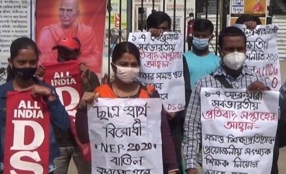 AIDSO staged protest in front of City Center Agartala against NEP-2020